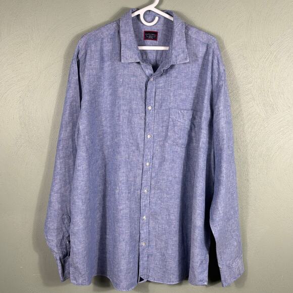 Untuckit Men's XXXLC Blue Linen Wrinkle Resistant Button Up Long Sleeves Shirt - Picture 9 of 10